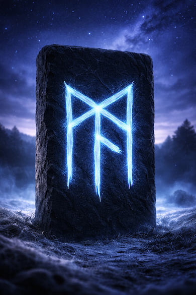 Bindrune for Aquarius zodiac sign, combining runes Dagaz, Mannaz, Ansuz and Laguz