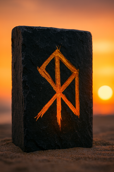 Bindrune for Libra zodiac sign, combining runes Gebo, Tiwaz, Uruz and Algiz